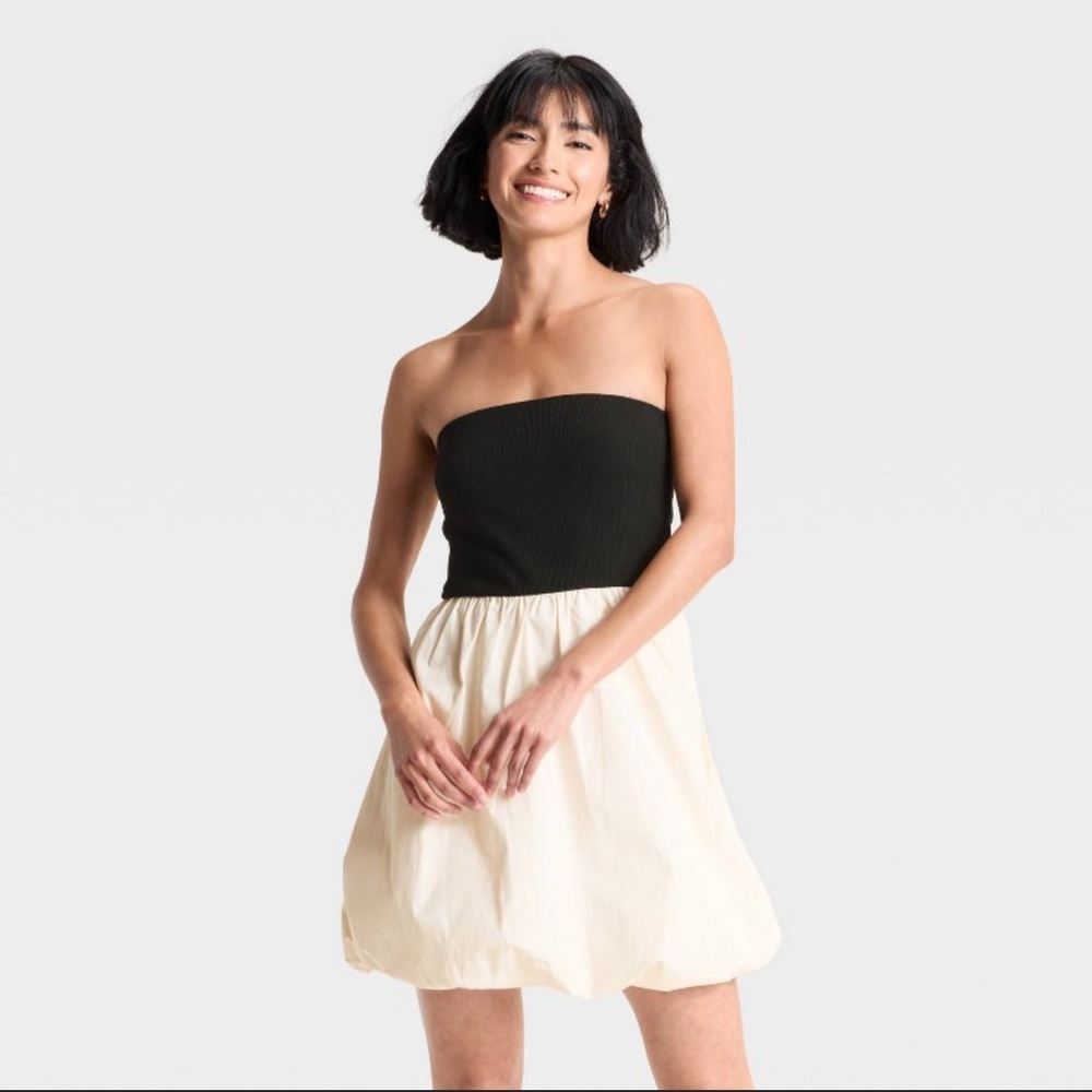 A New Day Black and Cream Strapless Bubble A-Line Dress